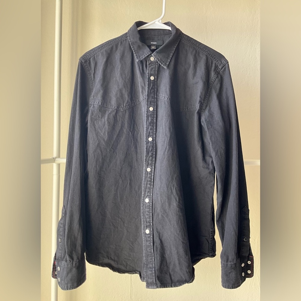 Diesel Men's Black Denim Button-Down Shirt size S